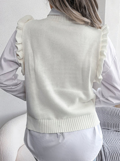 Diamond Knit High Neck Sweater Vest Sweater Vests - Chuzko Women Clothing