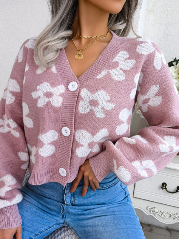Fall & Winter Cropped Sweater - Knitted Button Down Cardigan Sweaters - Chuzko Women Clothing