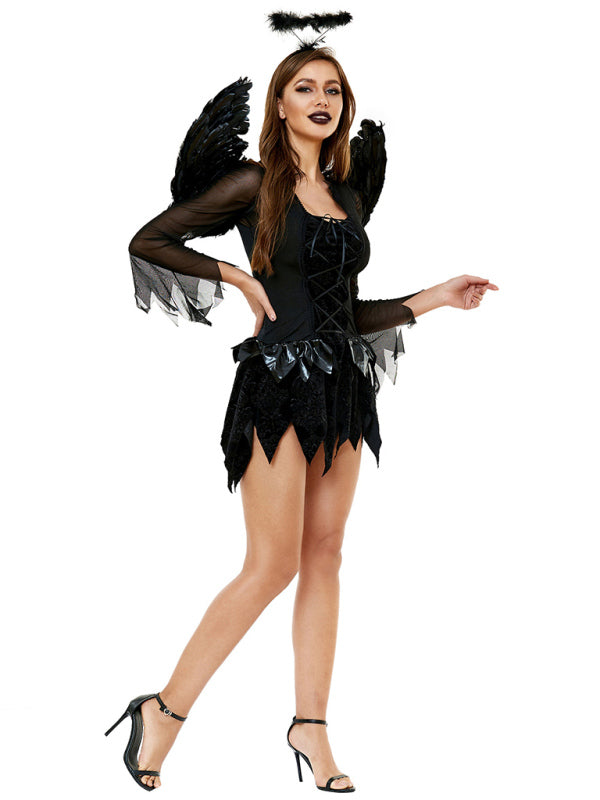 Devious Dark Angel: Costume Dress, Halo Wings - Halloween Mystique Halloween Cosplay - Chuzko Women Clothing
