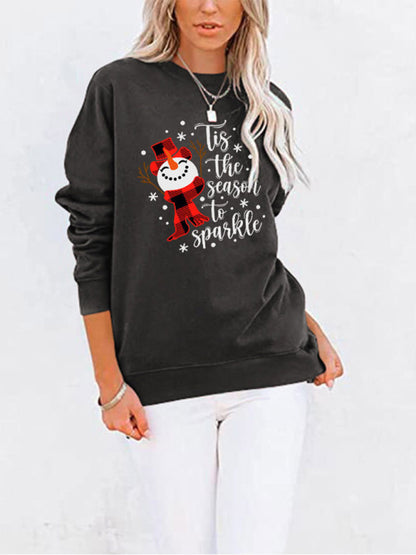Christmas Pullover Snowman Xmas Cotton Sweatshirt with Pockets Sweaters - Chuzko Women Clothing