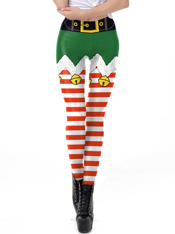 Skinny Mid-Rise Christmas Leggings with Grinch Print Xmas Leggings - Chuzko Women Clothing