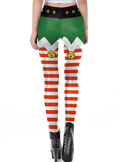 Skinny Mid-Rise Christmas Leggings with Grinch Print Xmas Leggings - Chuzko Women Clothing
