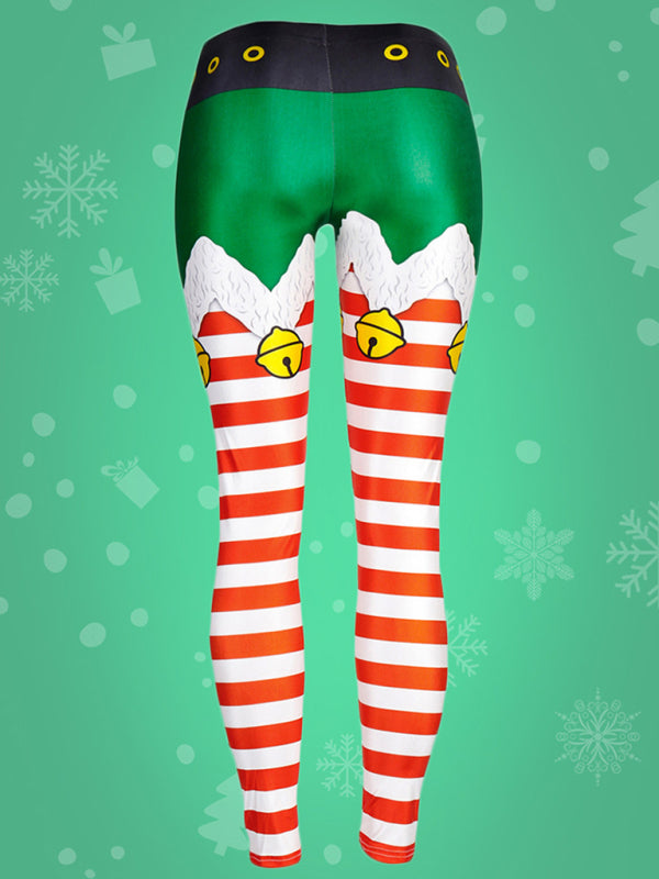 Skinny Mid-Rise Christmas Leggings with Grinch Print Xmas Leggings - Chuzko Women Clothing