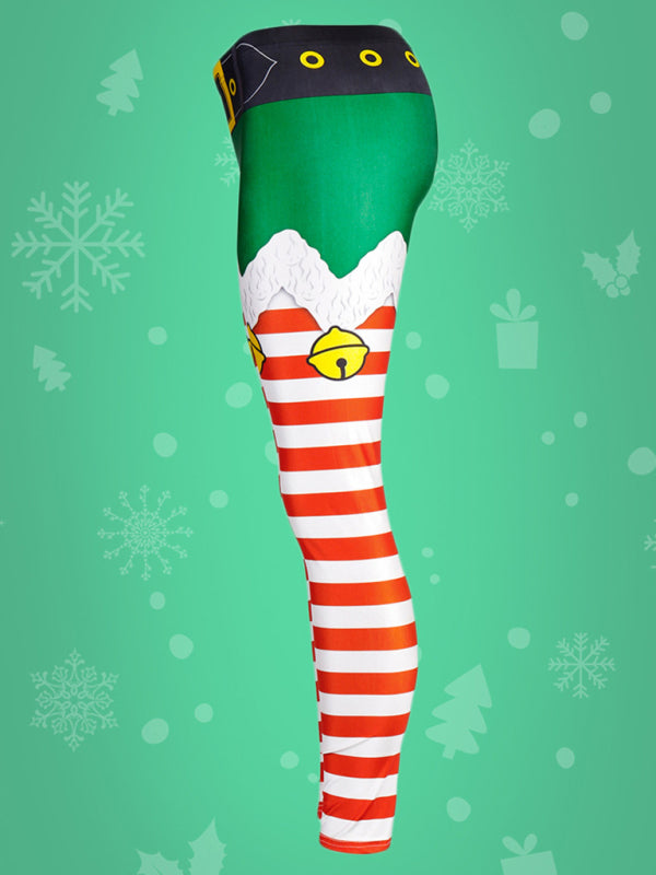 Skinny Mid-Rise Christmas Leggings with Grinch Print Xmas Leggings - Chuzko Women Clothing