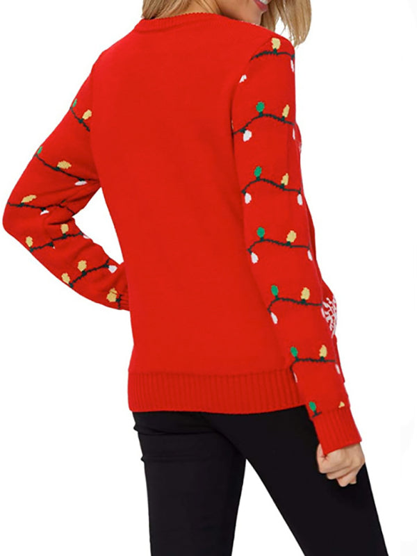 Christmas Tree Lights Knitted Sweater Jumper Sweaters - Chuzko Women Clothing