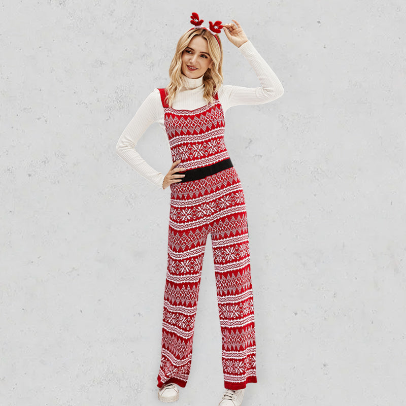 Xmas Knitting Overalls Christmas Cozy Bib Pants Costumes - Chuzko Women Clothing