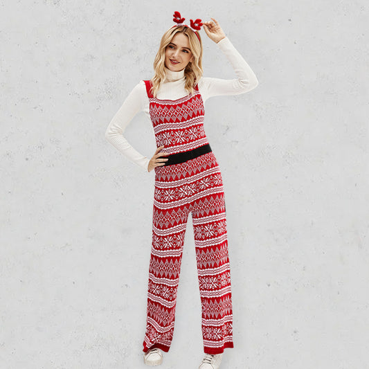 Xmas Knitting Overalls Christmas Cozy Bib Pants Costumes - Chuzko Women Clothing