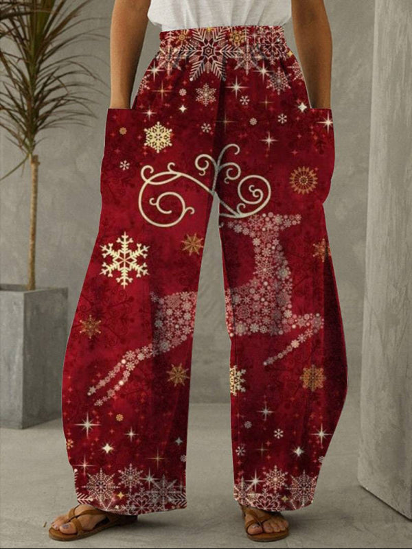 Women’s Xmas 3D Print High Waist Wide-Leg Pants with Pockets Christmas Pants - Chuzko Women Clothing