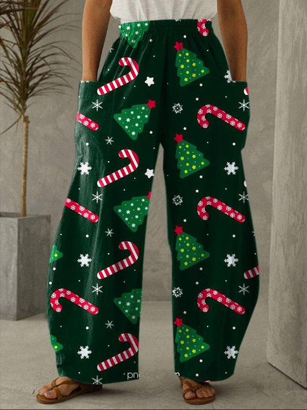Women’s Xmas 3D Print High Waist Wide-Leg Pants with Pockets Christmas Pants - Chuzko Women Clothing
