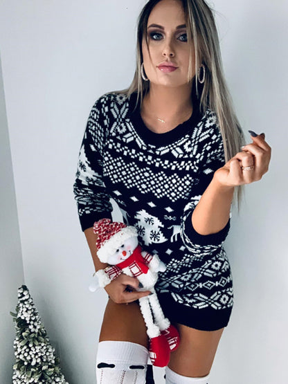 Christmas Knit Reindeer Xmas Elk Sweater Dress Sweater Dresses - Chuzko Women Clothing
