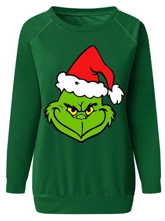 Merry Christmas Ugly Grinch Print Sweatshirt Sweatshirts - Chuzko Women Clothing