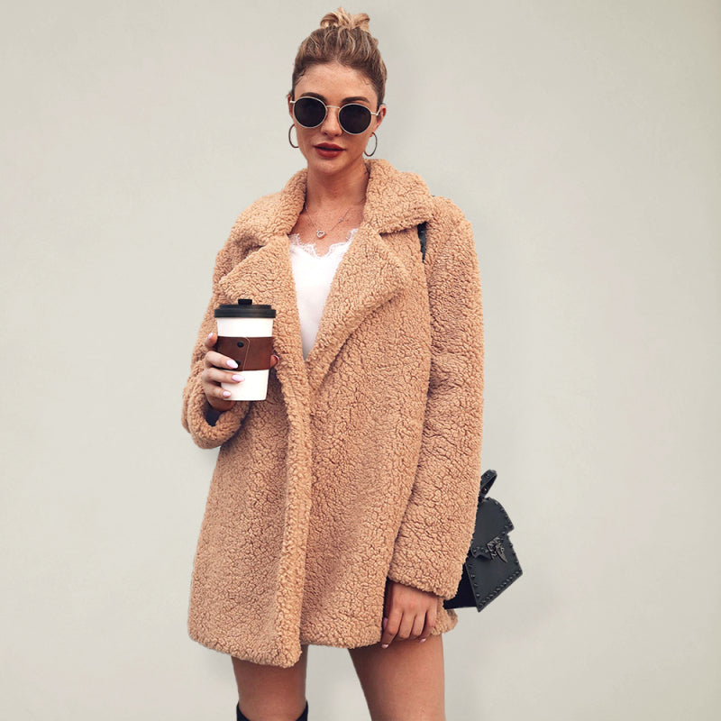 Winter Long Fuzzy Jacket - Open Plush Coat Jackets - Chuzko Women Clothing