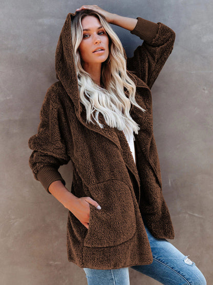 Plush Sherpa Hoodie - Oversized Jacket Overcoat Hoodies - Chuzko Women Clothing