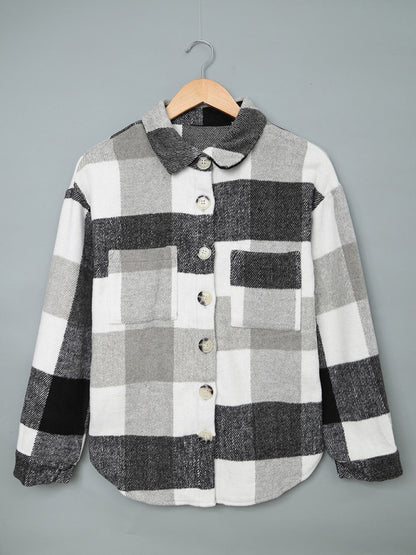 Fall- Winter Plaid Jacket - Shirt Shacket Plaid Jackets - Chuzko Women Clothing