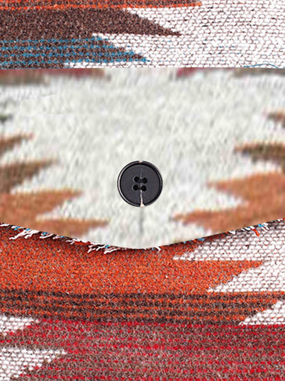 Aztec Print Distressed Wool Drop Shoulder Button Jacket Jackets - Chuzko Women Clothing