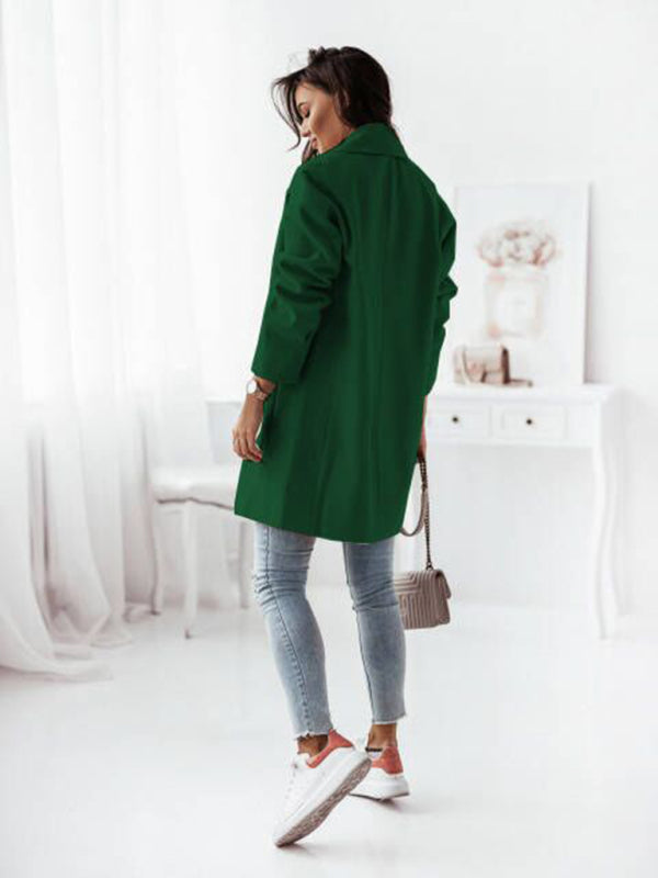 Wool Blend Raincoat - Elegant Double Breasted Blazer Raincoats - Chuzko Women Clothing