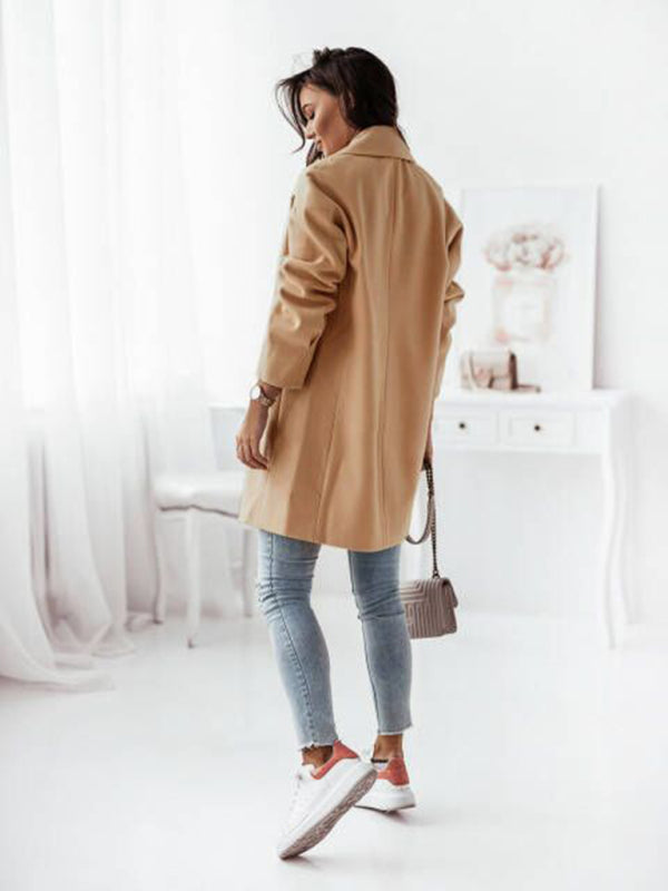 Wool Blend Raincoat - Elegant Double Breasted Blazer Raincoats - Chuzko Women Clothing