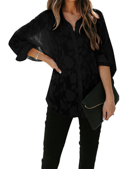 Floral Sheer Lace Women's Shirt Top for Casual and Dressy Occasions Tops - Chuzko Women Clothing