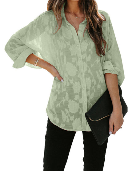 Floral Sheer Lace Women's Shirt Top for Casual and Dressy Occasions Tops - Chuzko Women Clothing