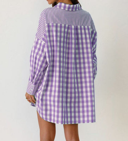Classic Plaid Style: Long Sleeve Cotton Button-Down Collared Shirt Shirts - Chuzko Women Clothing
