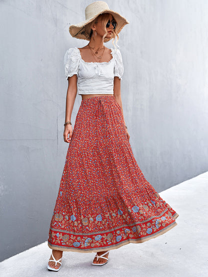 Boho Chic Casual Floral Maxi Skirt for Women Skirt - Chuzko Women Clothing