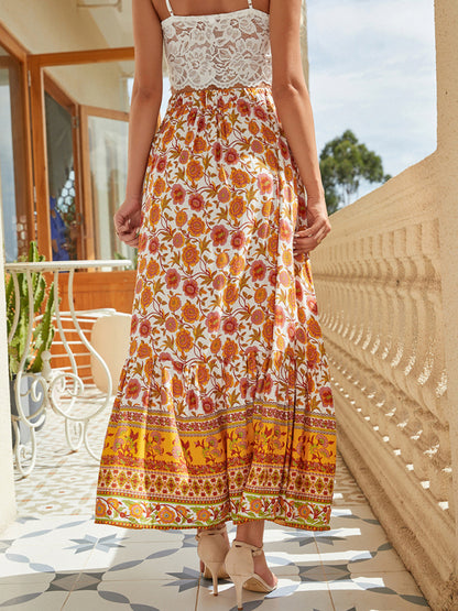 Women's Maxi Skirt: Cotton Floral, Elastic Waistband, Button Front Maxi Skirts - Chuzko Women Clothing