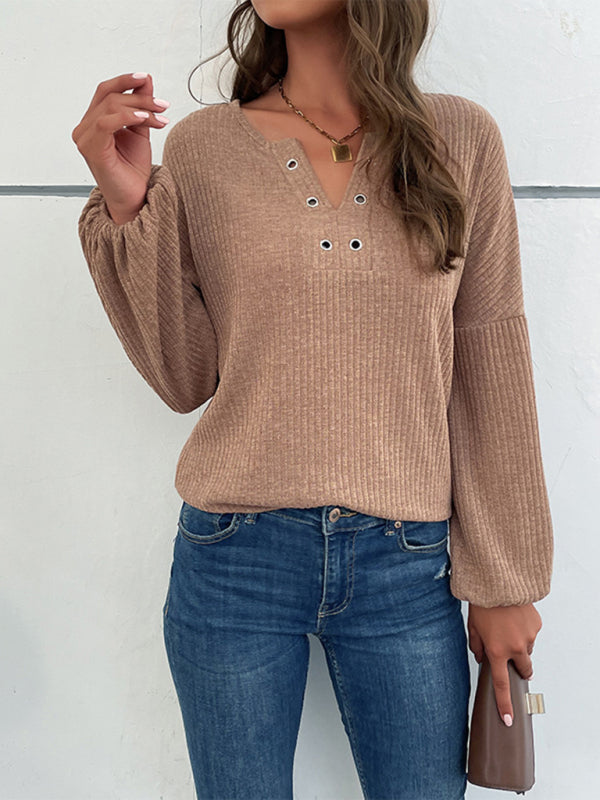 Ribbed Knit Drop Shoulders Top - Sweater Knit Tops - Chuzko Women Clothing