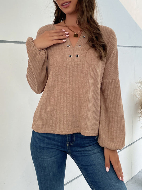 Ribbed Knit Drop Shoulders Top - Sweater Knit Tops - Chuzko Women Clothing