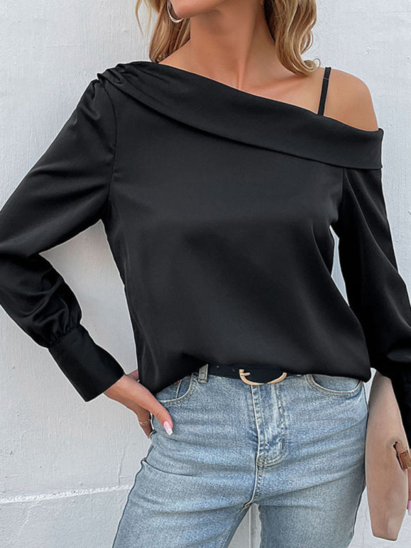 Solid Cold Shoulder Long Sleeve Blouse Blouses - Chuzko Women Clothing