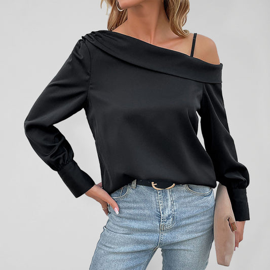 Solid Cold Shoulder Long Sleeve Blouse Blouses - Chuzko Women Clothing
