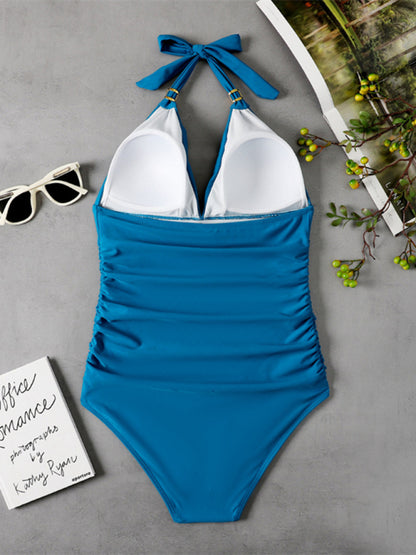 Solid Wireless One-Piece Swimsuit - Monokini Swimwear - Chuzko Women Clothing