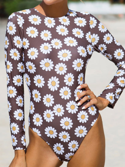 Sporty Long Sleeve One Piece Swimsuit - Sunflower Swimwear Swimwear - Chuzko Women Clothing