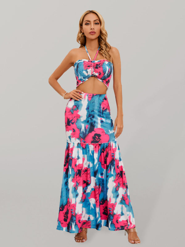 Floral Crop Top and Mermaid Skirt Set Will Make You Feel Like a Queen Casual Suit (Skirt + Top) - Chuzko Women Clothing
