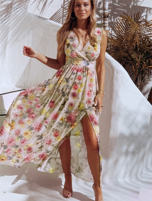Floral Finesse Suirplice Neck Maxi Dress Dress - Chuzko Women Clothing