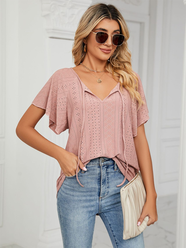 Stay Cool and Chic with Our Women's Flutter-Sleeve Blouse Tops - Chuzko Women Clothing