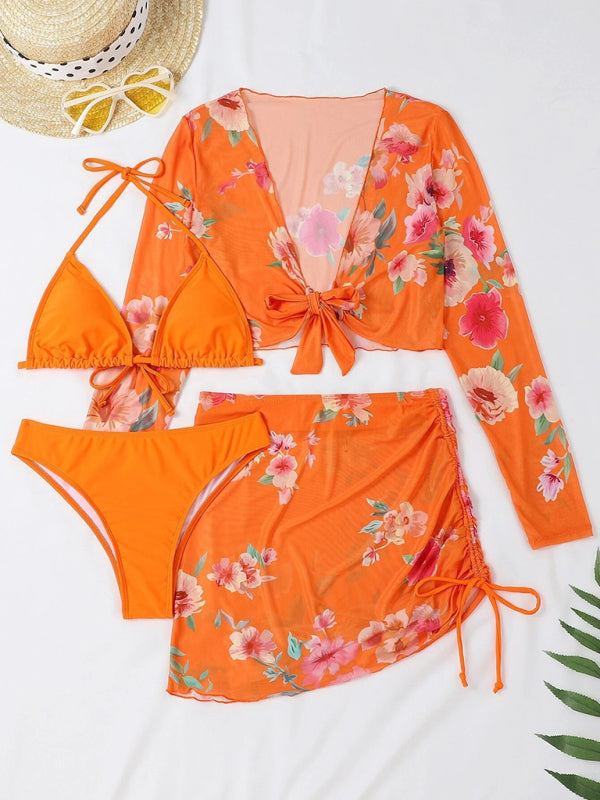 From Beach to Chic: Complete your Look with Our 3-Piece Floral Bikini Set Bikini Set - Chuzko Women Clothing