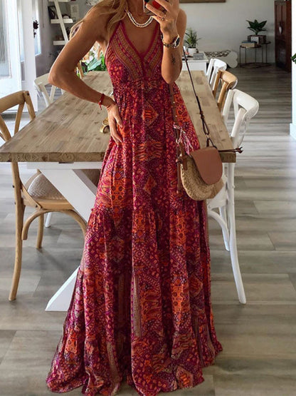 Summer Vacation Boho Tiered Cami Maxi Dress Dress - Chuzko Women Clothing