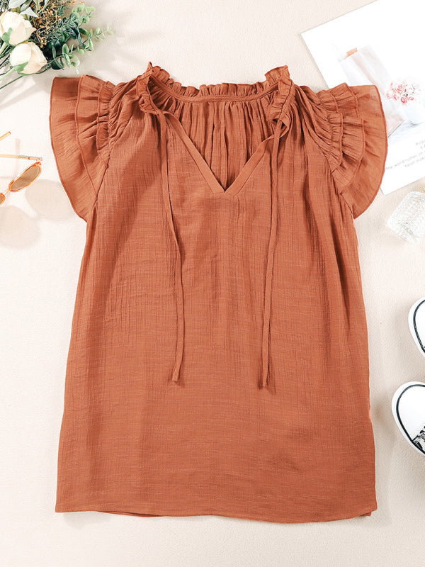 Casual Tie-Neck Blouse for Women - Top Tops - Chuzko Women Clothing