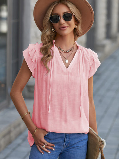 Casual Tie-Neck Blouse for Women - Top Tops - Chuzko Women Clothing