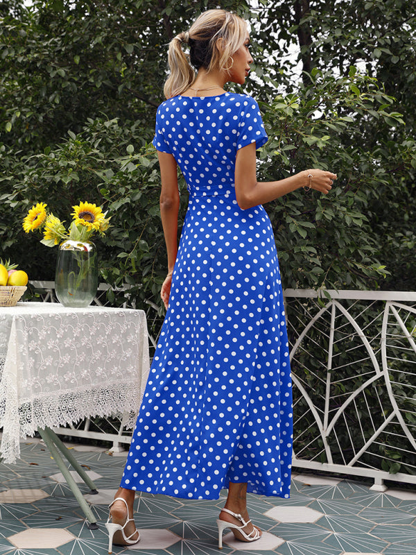 Polka Dot Cotton Wrap Maxi Dress Maxi dress - Chuzko Women Clothing