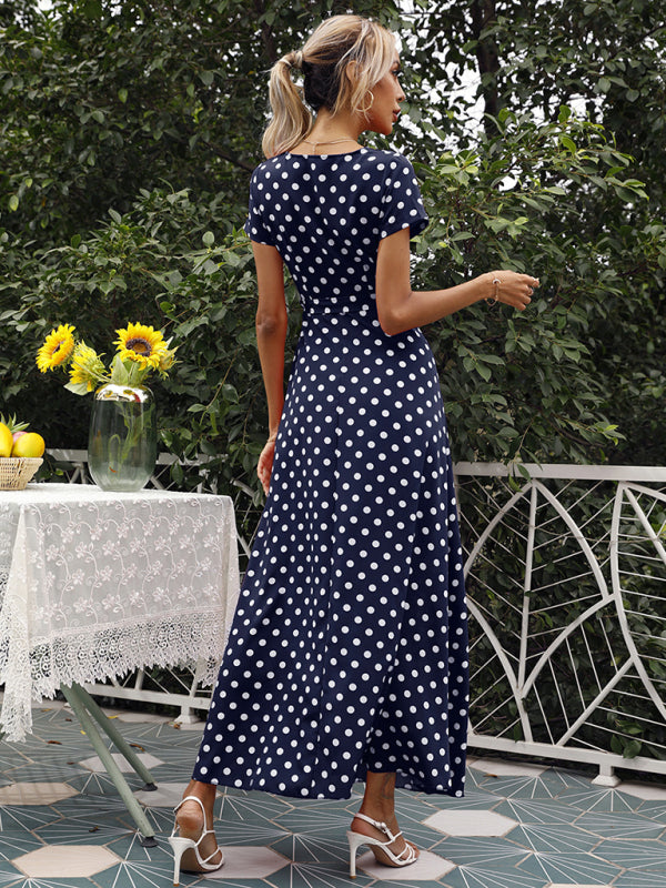 Polka Dot Cotton Wrap Maxi Dress Maxi dress - Chuzko Women Clothing