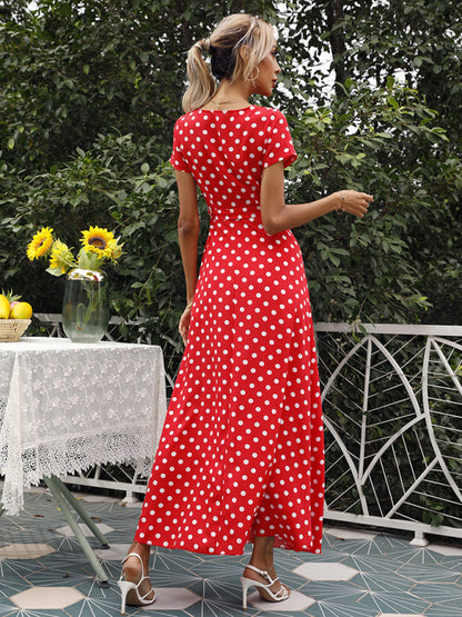 Polka Dot Cotton Wrap Maxi Dress Maxi dress - Chuzko Women Clothing