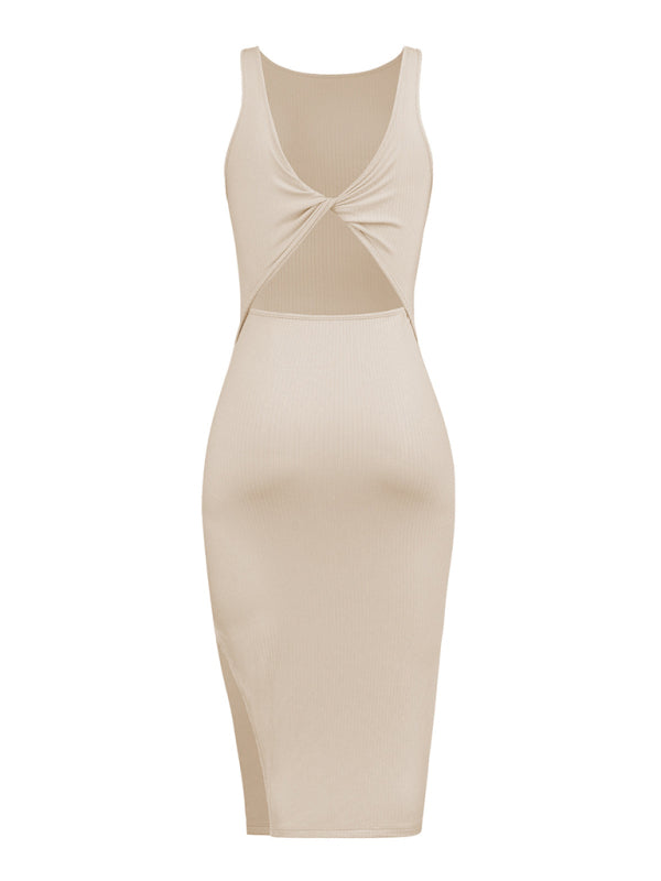 Ribbed Reversible Sleeveless Bodycon Midi Dress Dresses - Chuzko Women Clothing