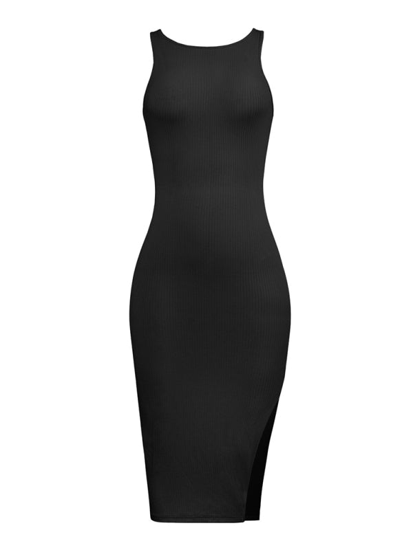 Ribbed Reversible Sleeveless Bodycon Midi Dress Dresses - Chuzko Women Clothing