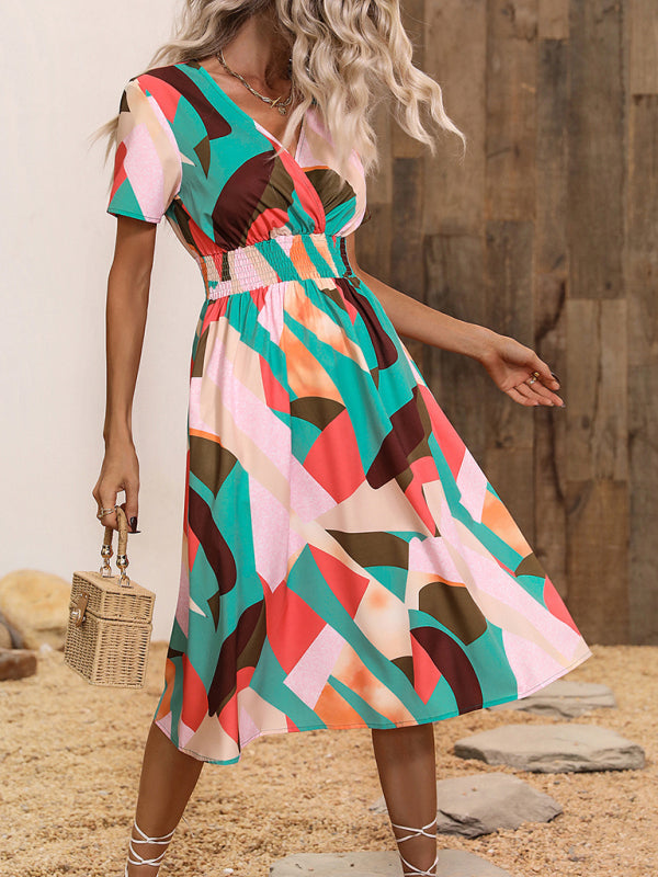 Make a Statement with Our Abstract Midi Dress - Perfect for Any Occasion! Dress - Chuzko Women Clothing