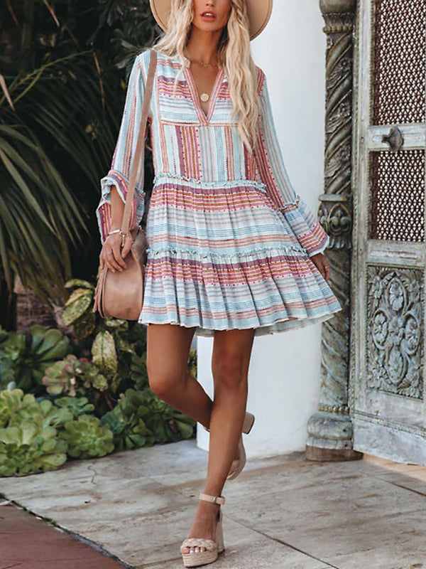 Printed Perfection: Women's Casual Dress with Stitching Detail Dress - Chuzko Women Clothing