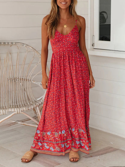 Summer Blossom Suspender Maxi Dress - Cami Dress Maxi dress - Chuzko Women Clothing