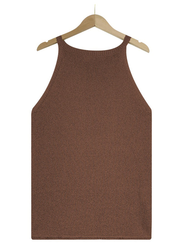 Women's Halter Neck Sleeveless Vest - Knit Top Tops - Chuzko Women Clothing