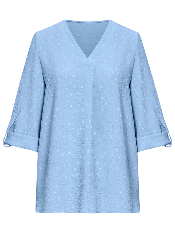 Swiss Dot T-Shirt Blouse for Women - 3/4 Sleeves Top Top - Chuzko Women Clothing