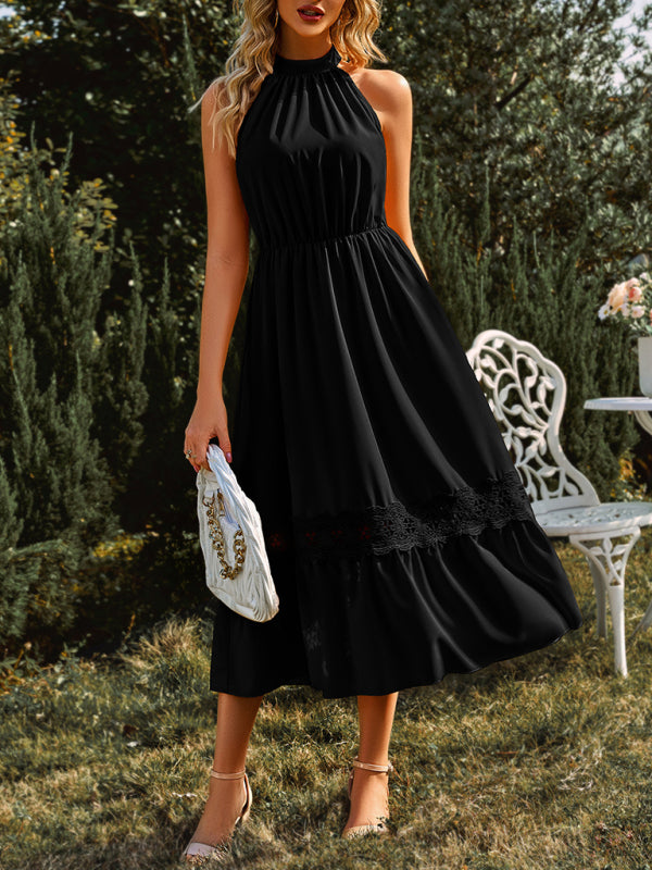 Elevate Your Style with our Stunning Lace Halterneck Midi Dress Dress - Chuzko Women Clothing
